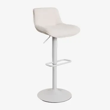 Set Van 2 Verstelbare Hoge Krukken Met Metalen Rugleuning En Igarasi-stof Wit - Tapioca Beige - Sklum