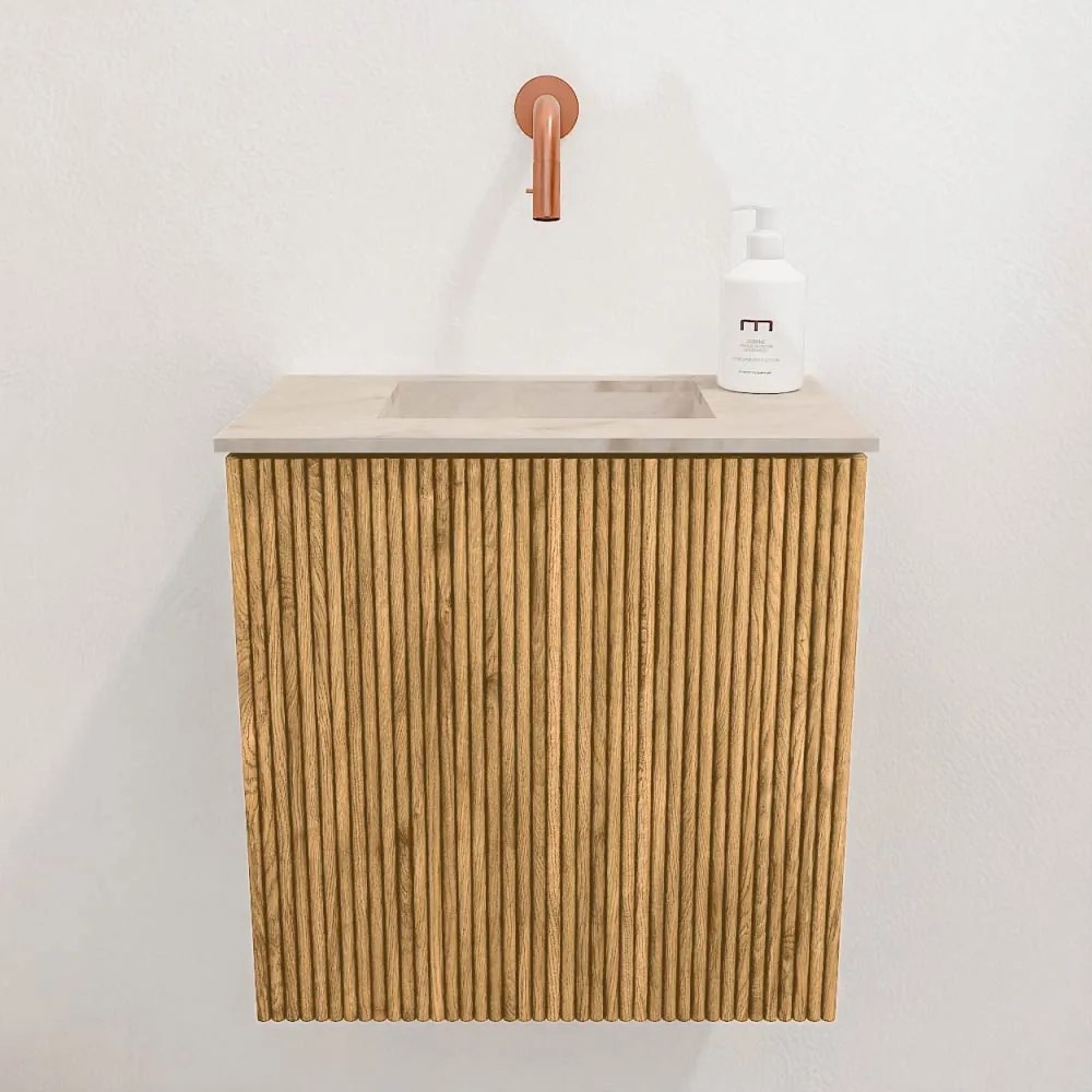 Mondiaz Joya DLux 40cm toiletmeubel oak met wastafel faye midden zonder kraangat frappe