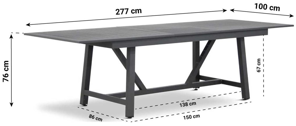 Dining Tuintafel rechthoekig uitschuifbaar 217/277 x 100 cm Aluminium Grijs General