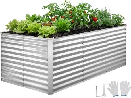 VEVOR Verhoogd tuinbed, Metaal, 2400x1200x860 mm, Rechthoekig tuinbed, Plantenbakset voor buiten, Groentebed met handschoenen, Bloembed zonder bodem, Plantbed voor bloemen en groenten, Zilver