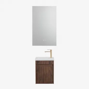 Narek Zwevend Houten Badkamermeubelset Met Geïntegreerde Wastafel Rectangular Led And Antifog 55x90 Cm Riben & Donker Hout & Geborsteld Goudkleurig ↑2