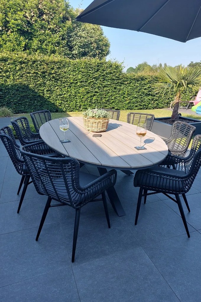 Jasmine Black/GI Edison 8-persoons dining tuinset 280x140 cm.