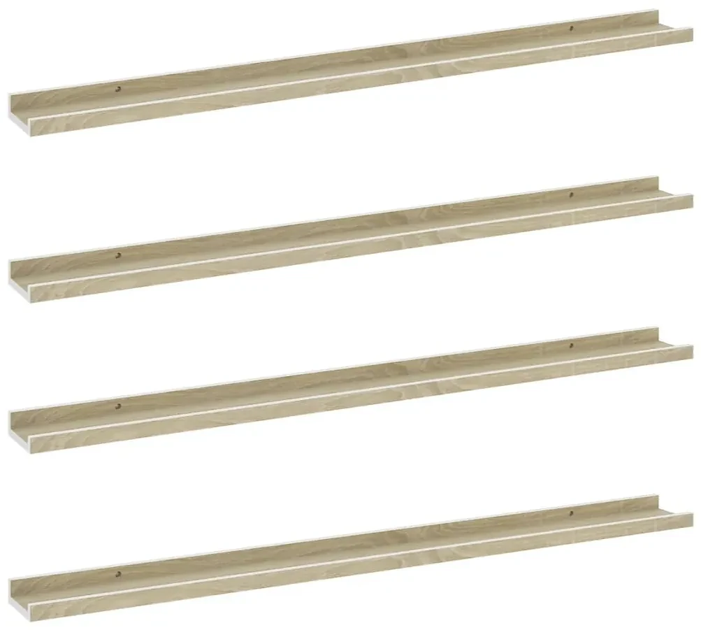 vidaXL Wandschappen 4 st 100x9x3 cm wit en sonoma eikenkleurig