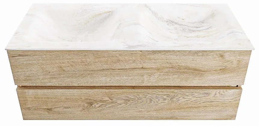 Mondiaz Vica DLux badmeubel 120cm washed oak 2 lades met wastafel ostra dubbel zonder kraangat