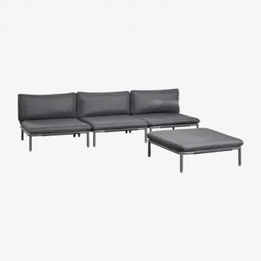 3-delige Modulaire Tuinbank Met Poef Van Staal Roubly Grijs – Grafiet - Sklum