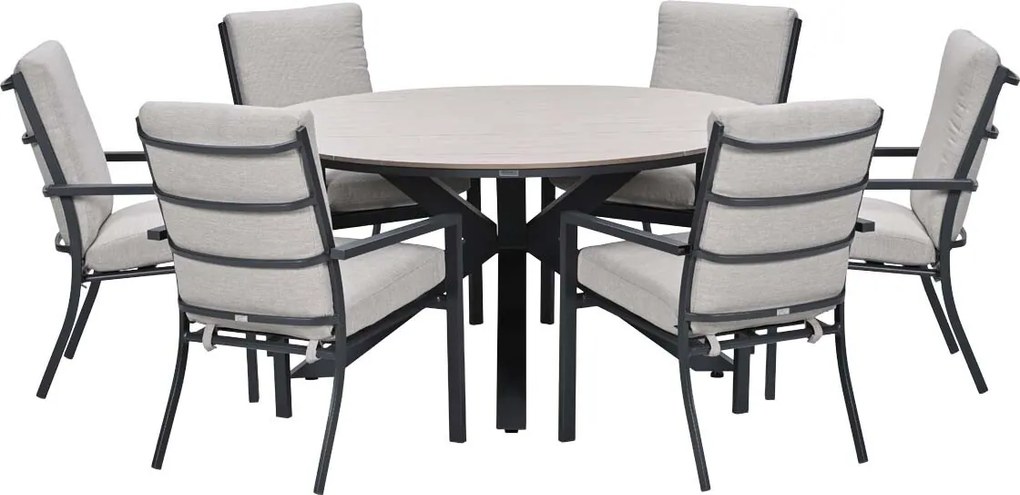 Garden Impressions Senja tuinset 7-delig sandstone - Tulli tuintafel Ø148x75 cm light teak vironwood