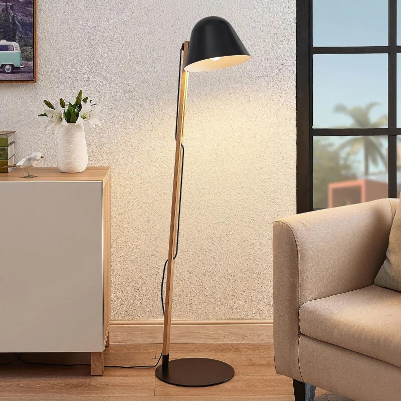 Tetja vloerlamp met houten paal, zwart - lampen-24