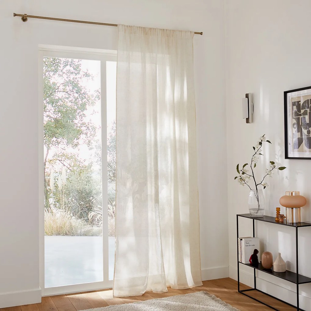 Glasgordijn in polyester en linnen met plooien Aron