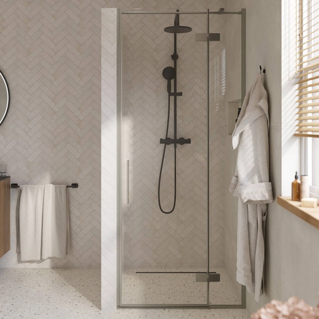 Saqu Grace draaideur met vast paneel rechts incl. antikalk 90x210cm mat zwart