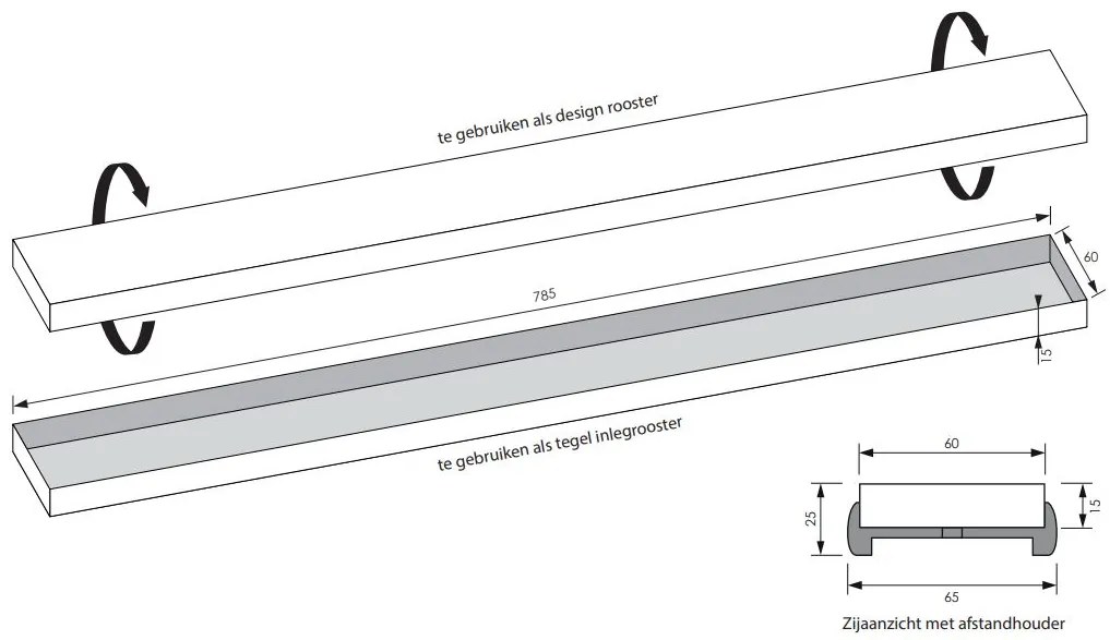 Brauer los multifunctioneel tegelinlegrooster 80cm zwart mat