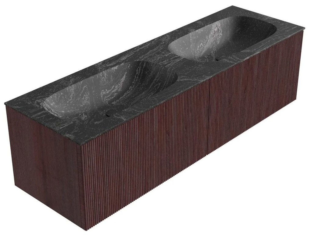 Mondiaz Kurve-dlux 150cm badmeubel ruby met 2 lades en wastafel stor small dubbel zonder kraangat lava