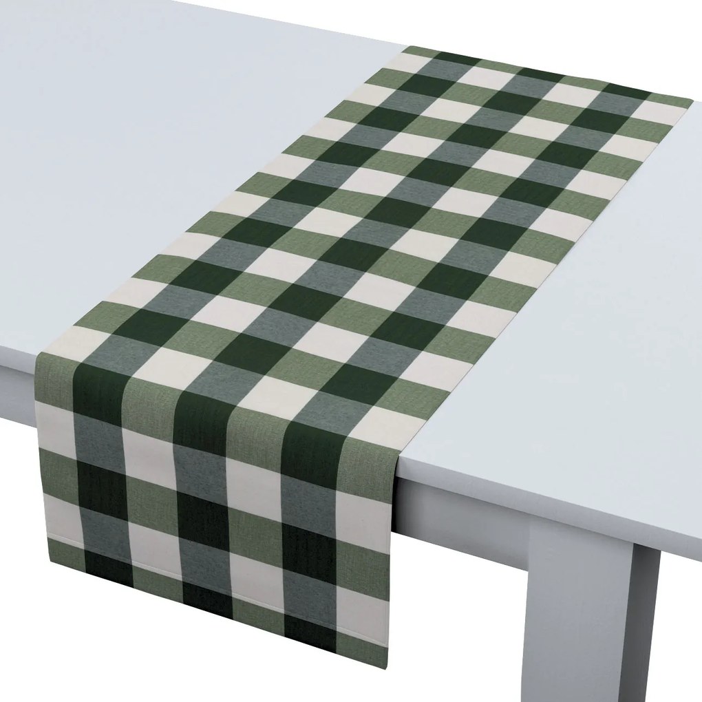 Dekoria Rechthoekige tafelloper, groen-witte ruit (5,5x5,5cm), 40 x 130 cm