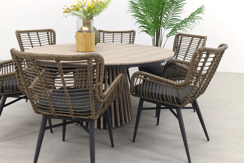Jasmine Naturel/GI Trinxa 6-persoons ronde dining tuinset Ø148 cm.
