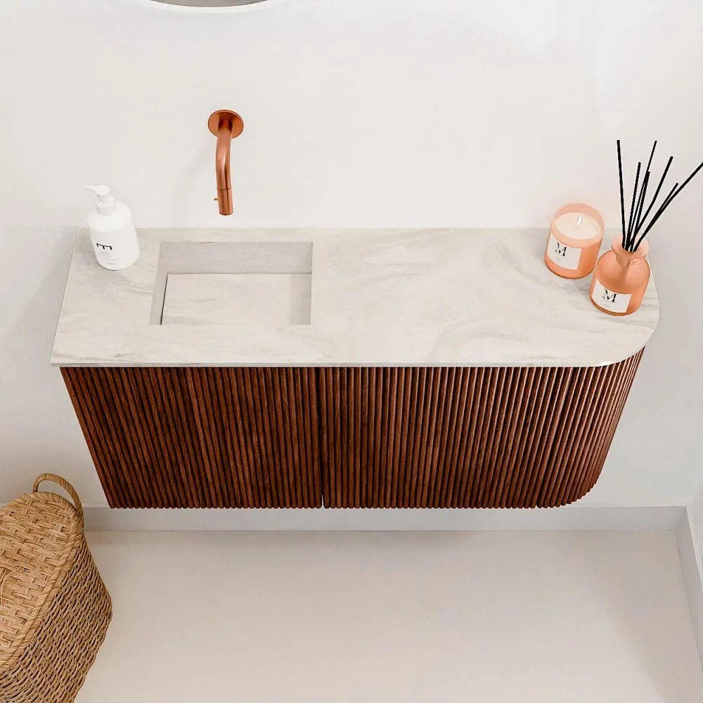 Mondiaz Joya DLux 80cm toiletmeubel ronding rechts ruby met wastafel faye links zonder kraangat ostra