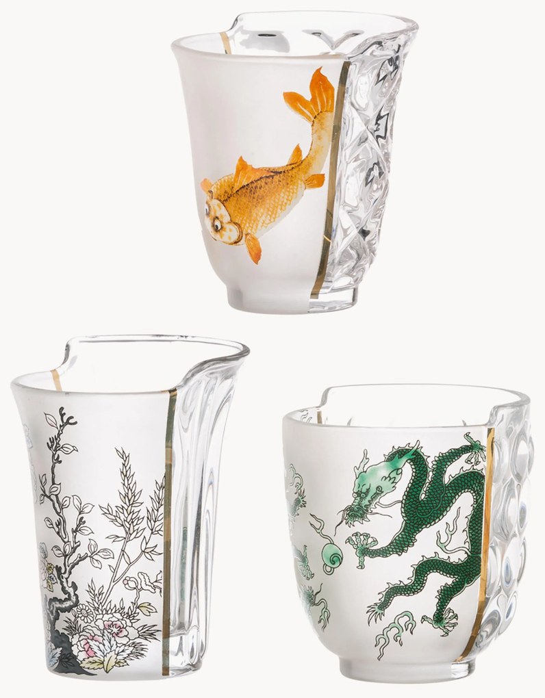 Handgemaakte kristalglazen tumblers Hybrid, 3-delig