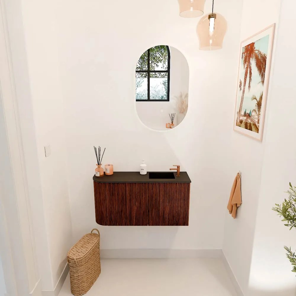 Mondiaz Joya 80cm toiletmeubel ronding links ruby met wastafel faye rechts 1 kraangat urban