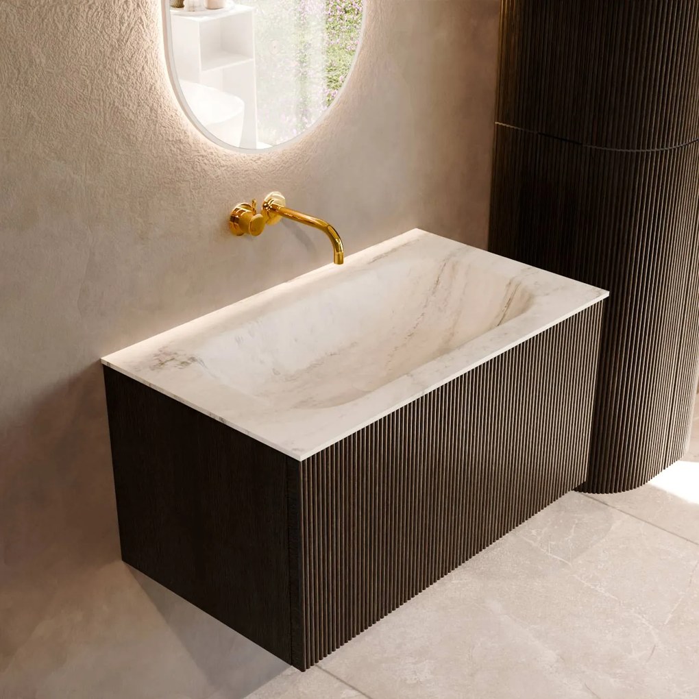 Mondiaz Kurve-dlux 80cm badmeubel shadow met 1 lade en wastafel big small midden zonder kraangat opalo