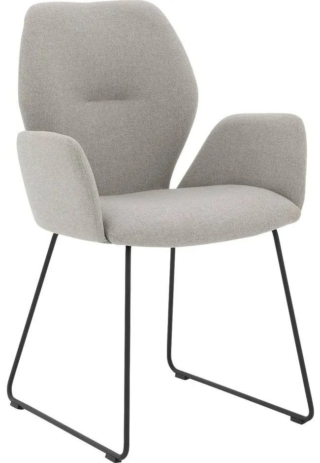 Goossens Eetkamerstoel Hera grijs stof met armleuning, modern design