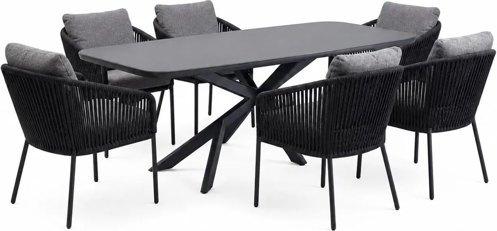 Sayanora Brightling dining tuinset 240x110xH74 cm 7 delig antraciet keramiek