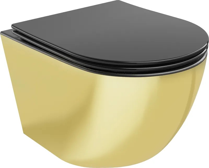 Mexen Lena rimloze wc-pot met softclose slim zitting, duroplast, zwart mat/goud - 30224076