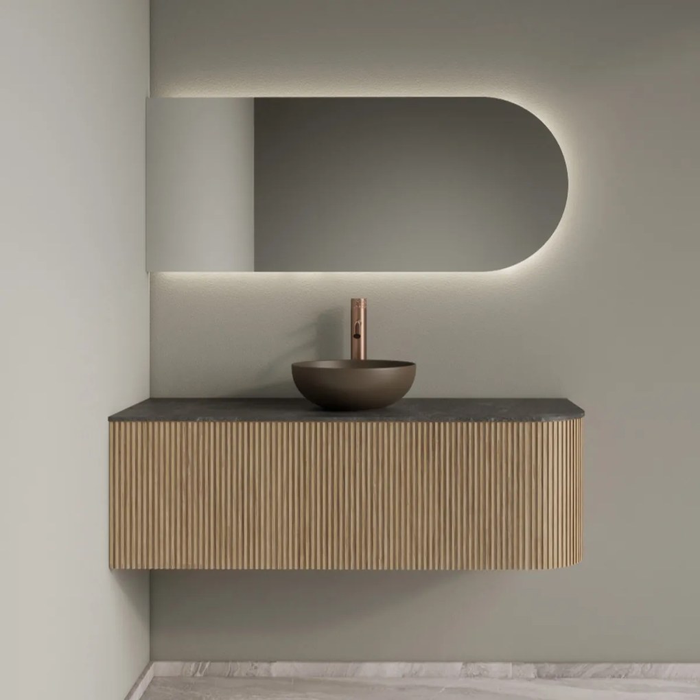 Gliss Design Alluro badmeubel ribbelfront met ronding rechts 120cm mist en zwart leisteen toppaneel