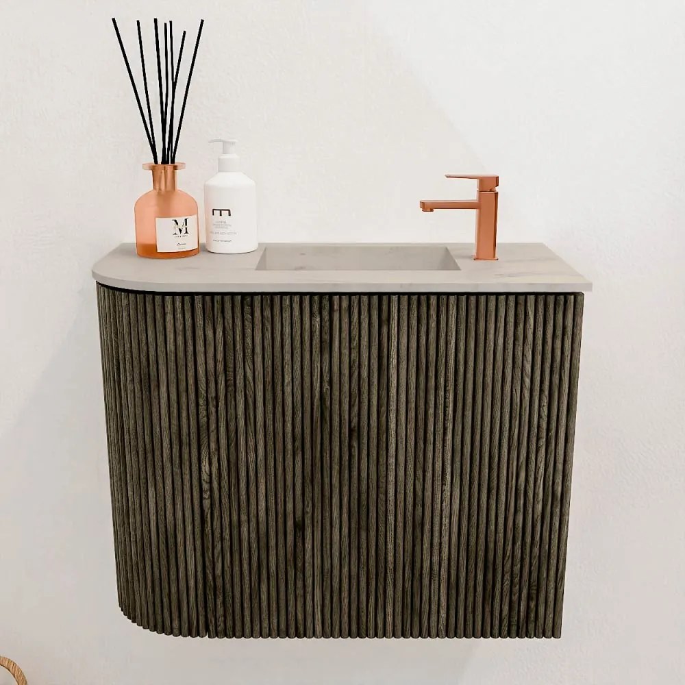 Mondiaz Joya DLux 50cm toiletmeubel ronding links shadow met wastafel faye rechts 1 kraangat opalo