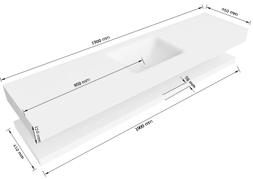Zaro Alan badmeubel 190cm met planchet talc en vrijhangende wastafel cloud midden 1 kraangat urban