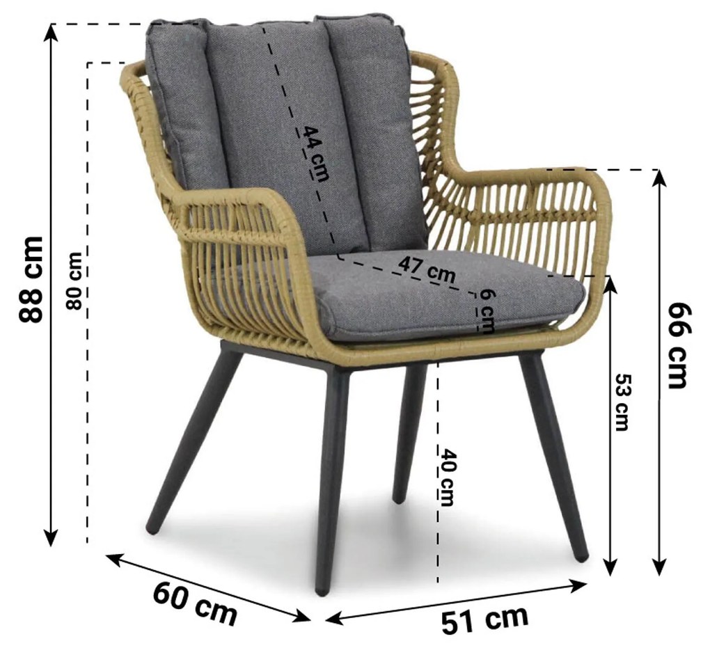 Tuinset 4 personen 90 cm Wicker/Aluminium/Aluminium/wicker Taupe Coco Azzano/Bistol