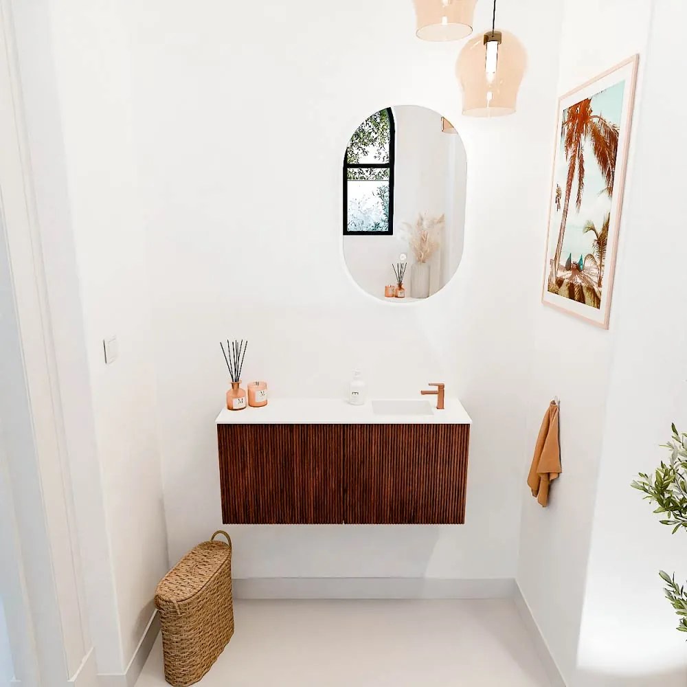 Mondiaz Joya 90cm toiletmeubel ruby met wastafel faye rechts 1 kraangat talc