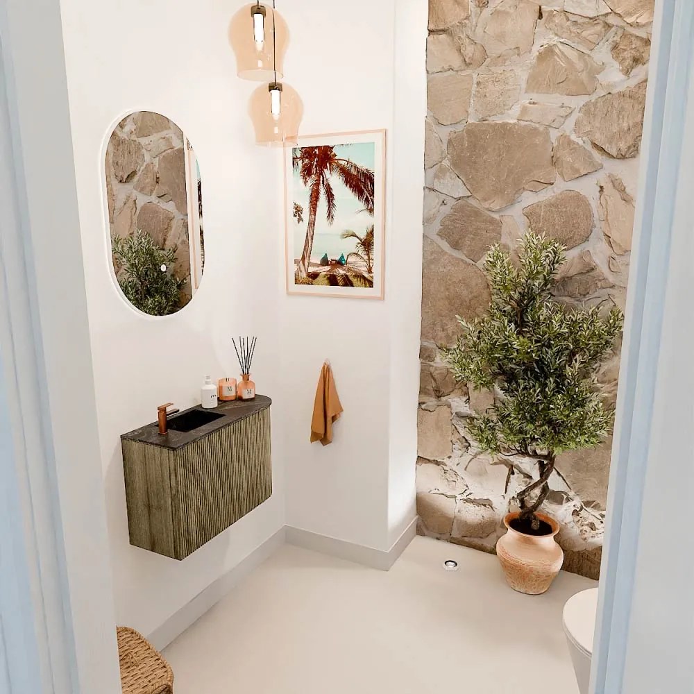 Mondiaz Joya DLux 60cm toiletmeubel ronding rechts dusk met wastafel faye links 1 kraangat lava