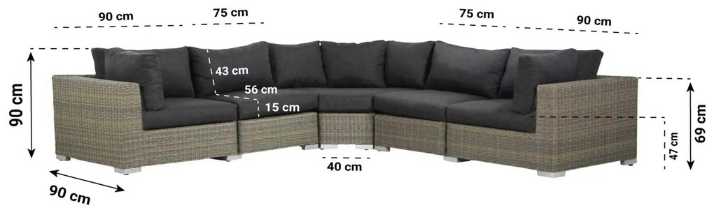 Hoek loungeset 5 personen Wicker Taupe Garden Collections Toronto