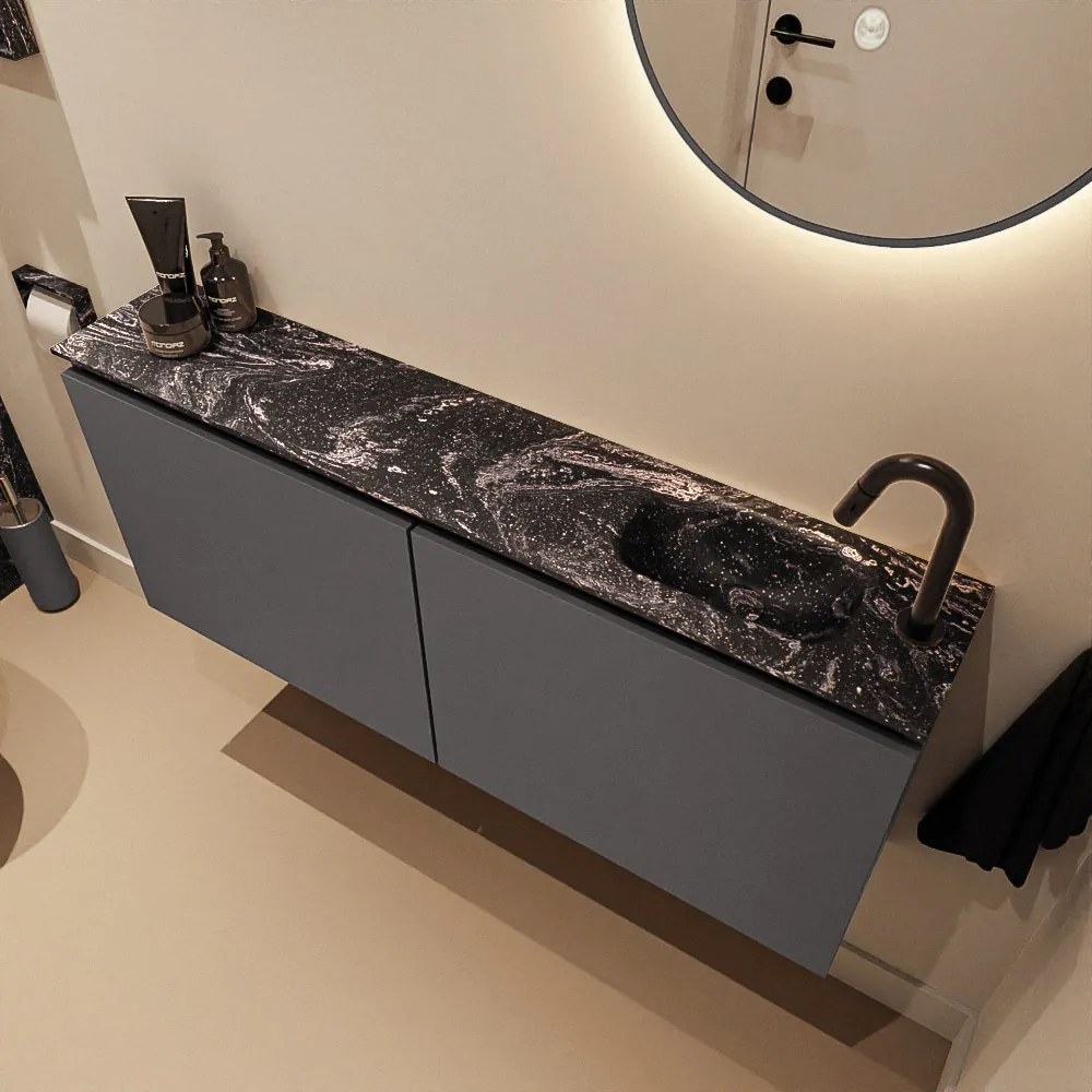 Mondiaz Ture DLux toiletmeubel 120cm dark grey met wastafel lava rechts met kraangat