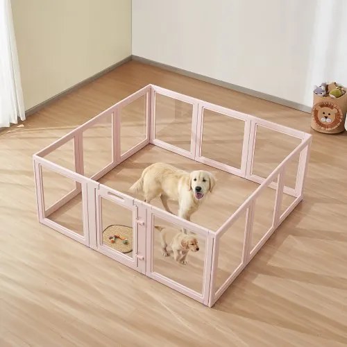 VEVOR Puppy Werpbox, 1540x1500x600 mm, Puppy Speelpen, met Transparante Vensters en Slot, Roze Frame, Hondenren, Dierenren, Werpbox voor Extra Grote Honden