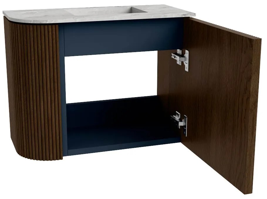 Mondiaz Joya DLux 50cm toiletmeubel ronding links walnut met wastafel faye rechts 1 kraangat glace