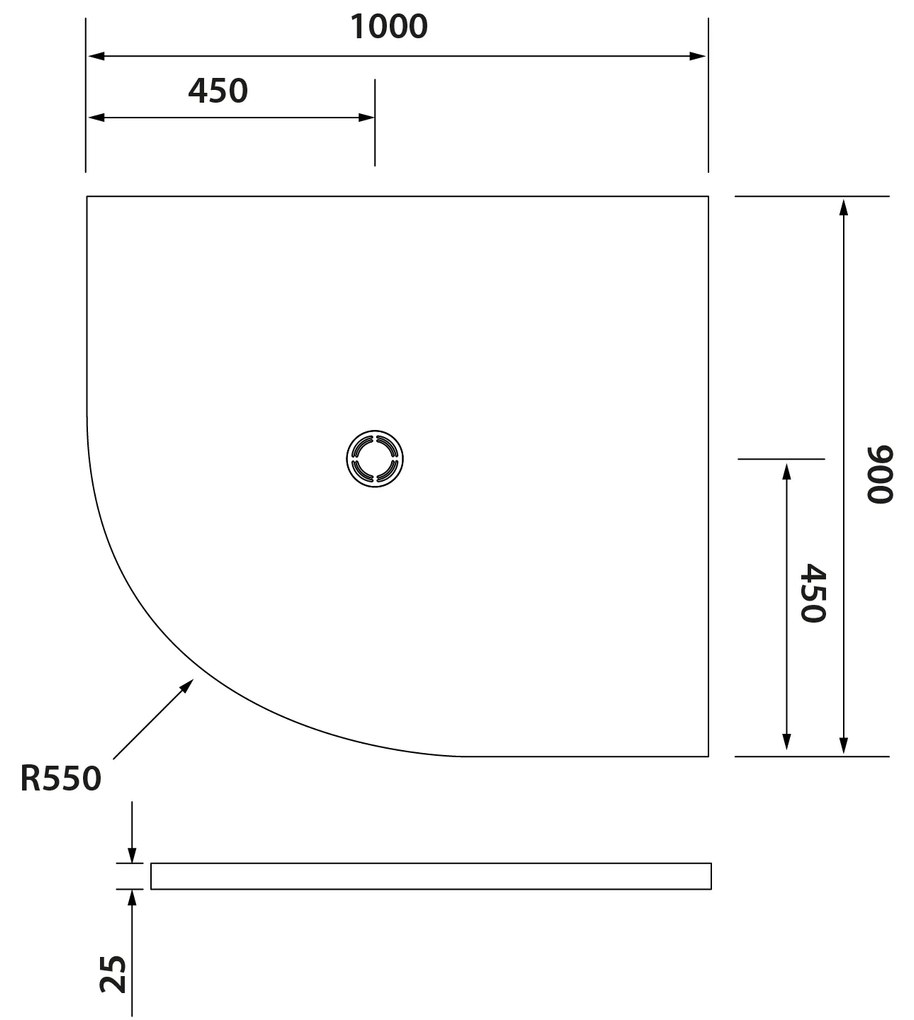 Polysan Flexia kwartronde douchebak 100x90cm wit rechts