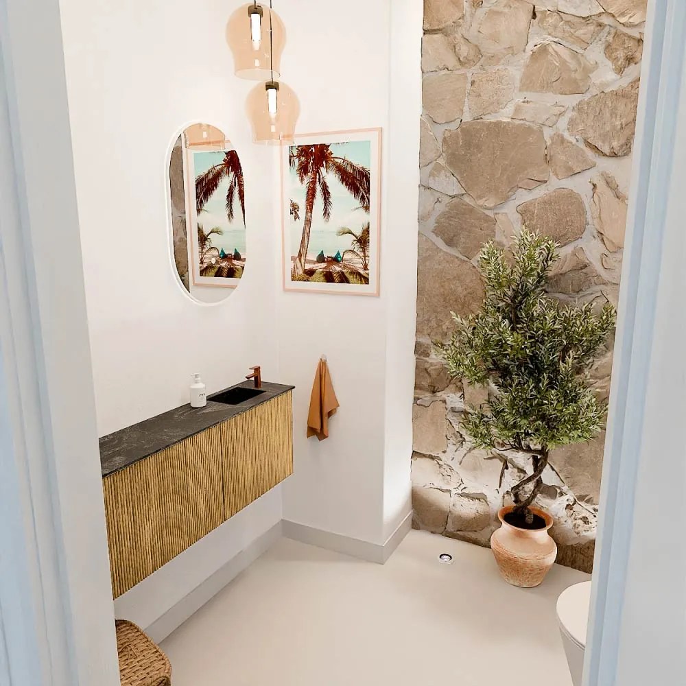 Mondiaz Joya DLux 110cm toiletmeubel ronding links oak met wastafel faye rechts 1 kraangat lava