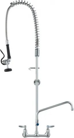 VEVOR Commerciële Keukenkraan met Uittrekbare Spuitkop, 118 cm Hoogte, 203 mm Hartafstand, 305 mm Draaibare Uitloop, Messing, Wandmontage Keukenkraan, voor Spoelbakken met 1, 2 of 3 Kommen