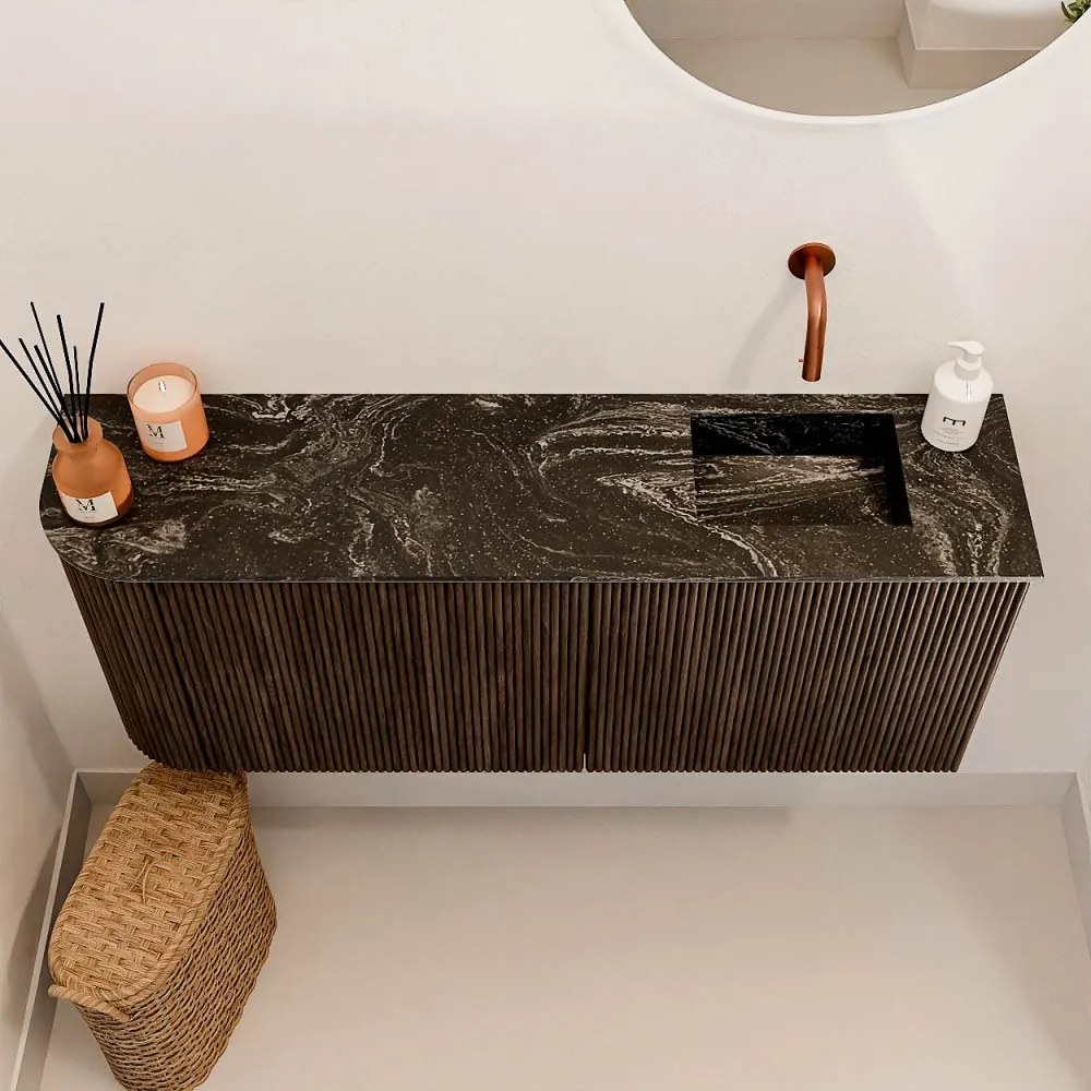 Mondiaz Joya DLux 100cm toiletmeubel ronding links walnut met wastafel faye rechts zonder kraangat lava