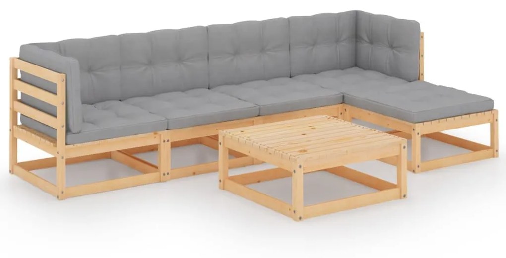 vidaXL 6-delige Loungeset met kussens massief grenenhout