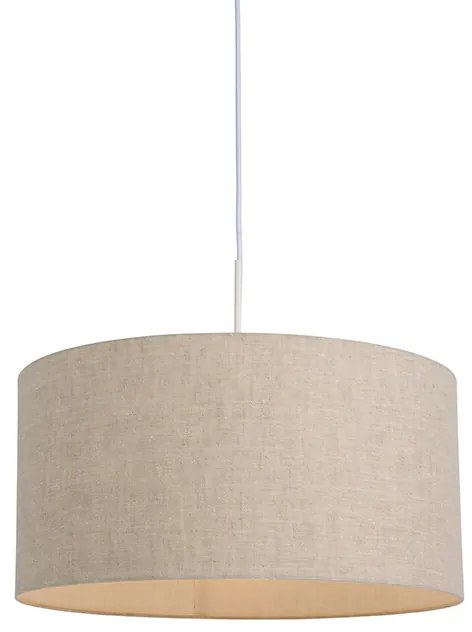 Landelijke hanglamp wit met katoenen kap lichtgrijs 50 cm - Combi
