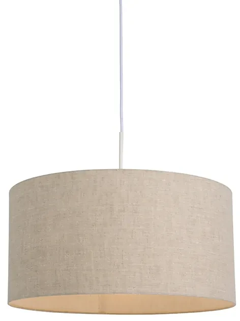 Stoffen Eettafel / Eetkamer Landelijke hanglamp wit met katoenen kap lichtgrijs 50 cm - Combi Modern, Landelijk, Klassiek / Antiek E27 rond Binnenverlichting Lamp