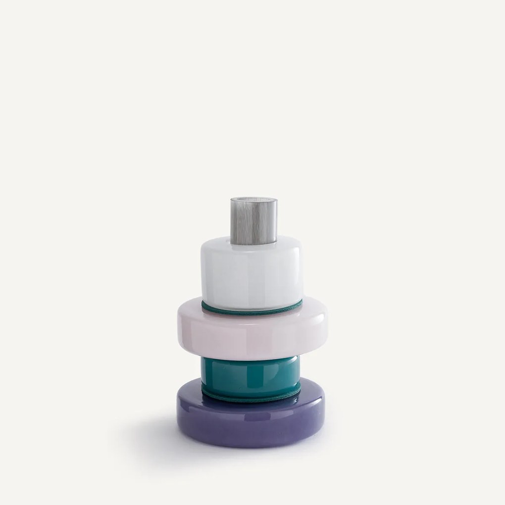 Vaas met 4 ringen van geblazen glas, H25 cm, Maveo