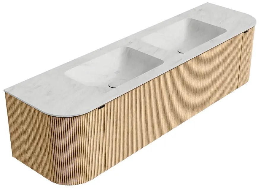 Mondiaz Kurve-dlux 170cm badmeubel ronding links/rechts oak met 1 lade en 2 deuren en wastafel leaf dubbel zonder kraangat opalo