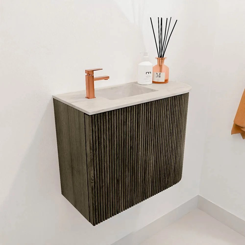 Mondiaz Joya DLux 50cm toiletmeubel ronding rechts shadow met wastafel faye links 1 kraangat ostra