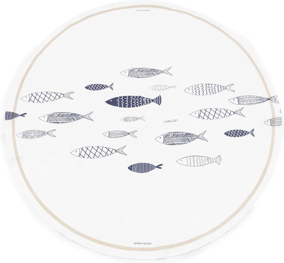 Rivièra Maison - The Seafood Club Table Cloth Dia 180 - Kleur: wit