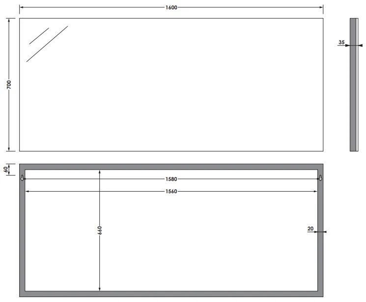 Sanituba Alu spiegel 160x70 Aluminium Geborsteld