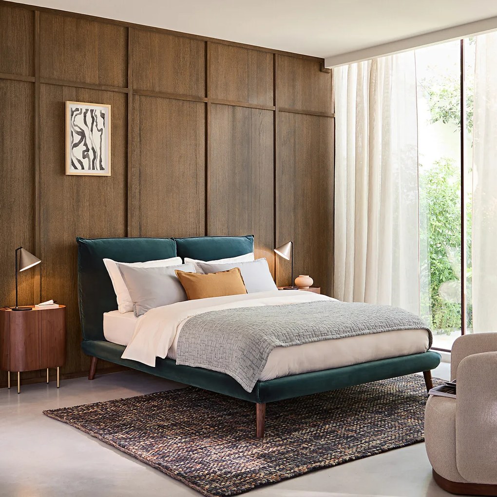 Fluwelen 2-persoons bed, Aurore, ontwerp Emmanuel Gallina