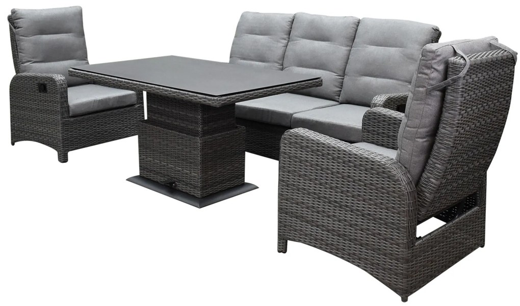 Showroommodel Hanoi stoel bank dining loungeset 4 delig verstelbare tafel antraciet