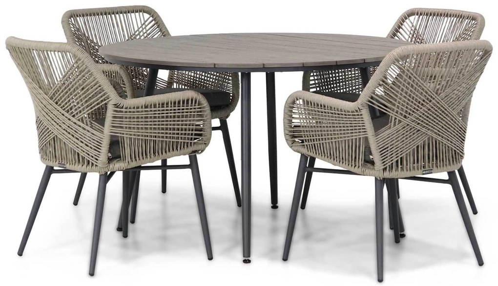 Tuinset Ronde Tuintafel 4 personen 125 cm Rope Taupe Lifestyle Garden Furniture Advance/Matale