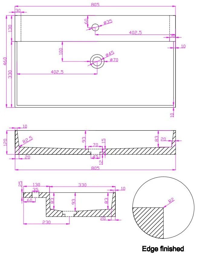 Fontana White Travertin badmeubel 80cm mat wit met ribbelfront met kraangat